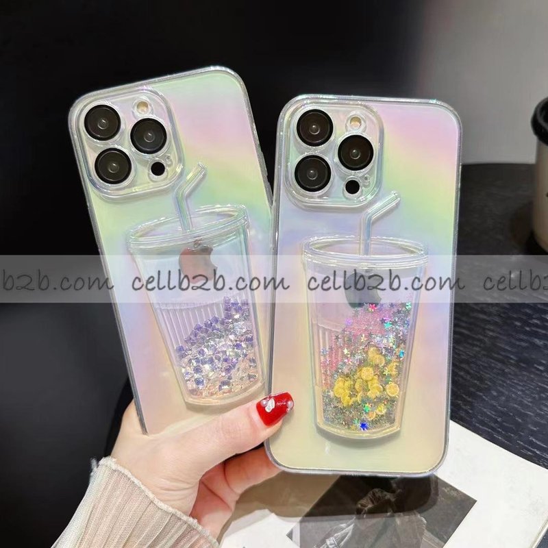 Funda Láser Con Forma de Taza Y Glitter Para iPhone 12 6.1