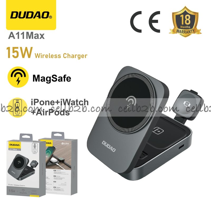*Cargador magnético 3 en 1 de escritorio 15W, plegable y estable, carga eficiente – DUDAO A11Max