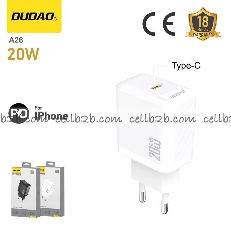 *Cargador Type-C PD 20 W para Apple, blanco – DUDAO A26