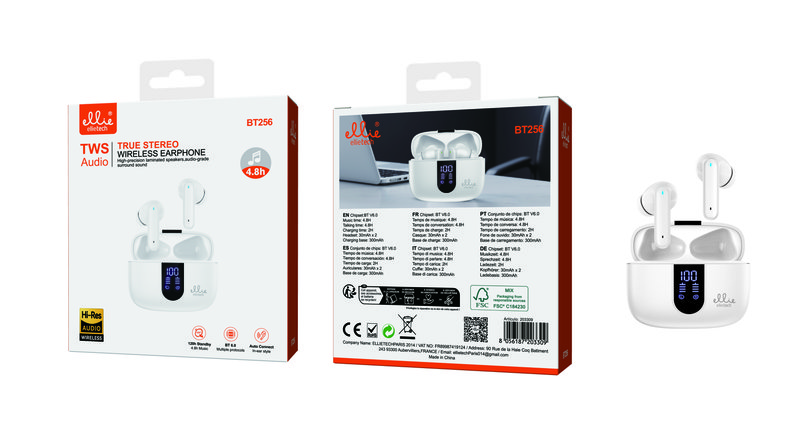 Ellietech BT256 Auriculares Inalámbricos con Pantalla Digital
