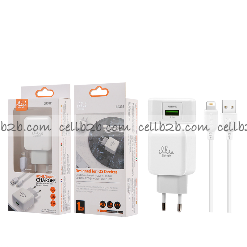 Ellietech CD302 Cargador de Casa con Cable para iPhone 7 USB 2.1A 1M