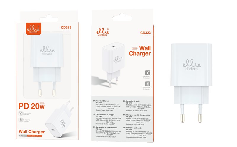 Ellietech CD323 Cargador Tipo C PD 20W sin Cable