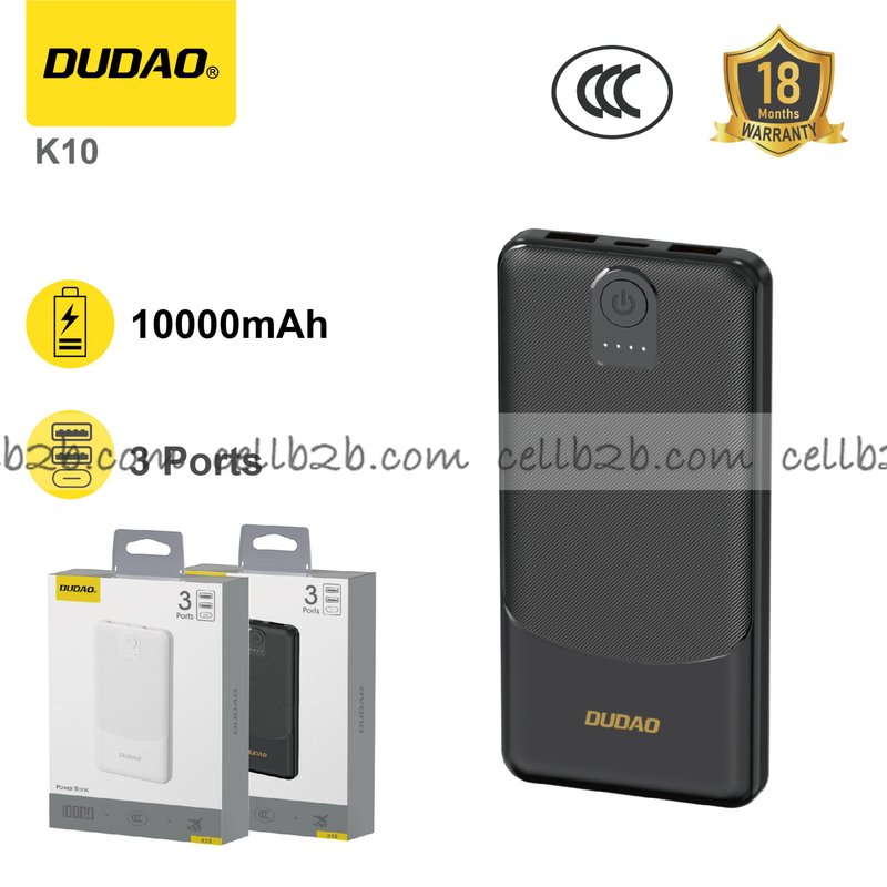 *Power bank 10000mAh, doble USB, compatible y apto para avión negro – DUDAO K10