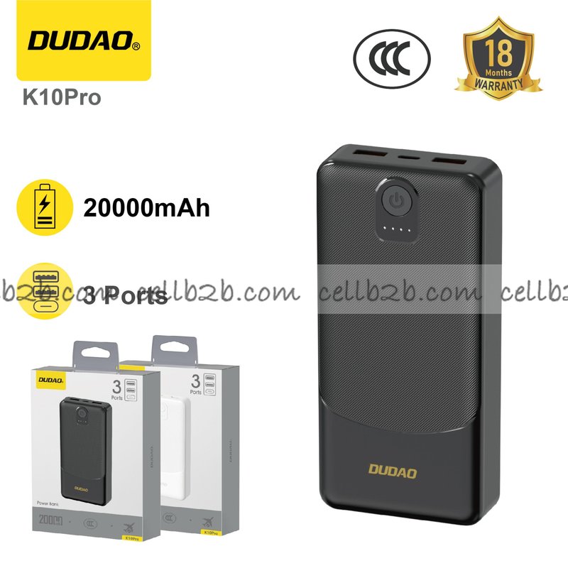 *Power bank 20000mAh, doble salida y compatible con varios dispositivos negro – DUDAO K10Pro