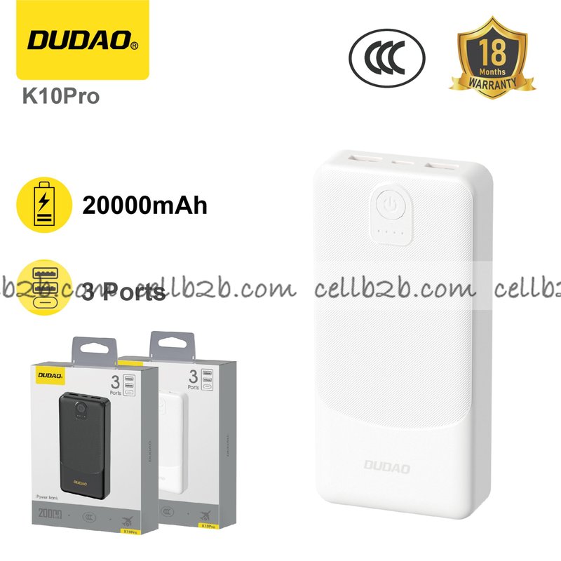 *Power bank 20000mAh, doble salida y compatible con varios dispositivos  blanco – DUDAO K10Pro