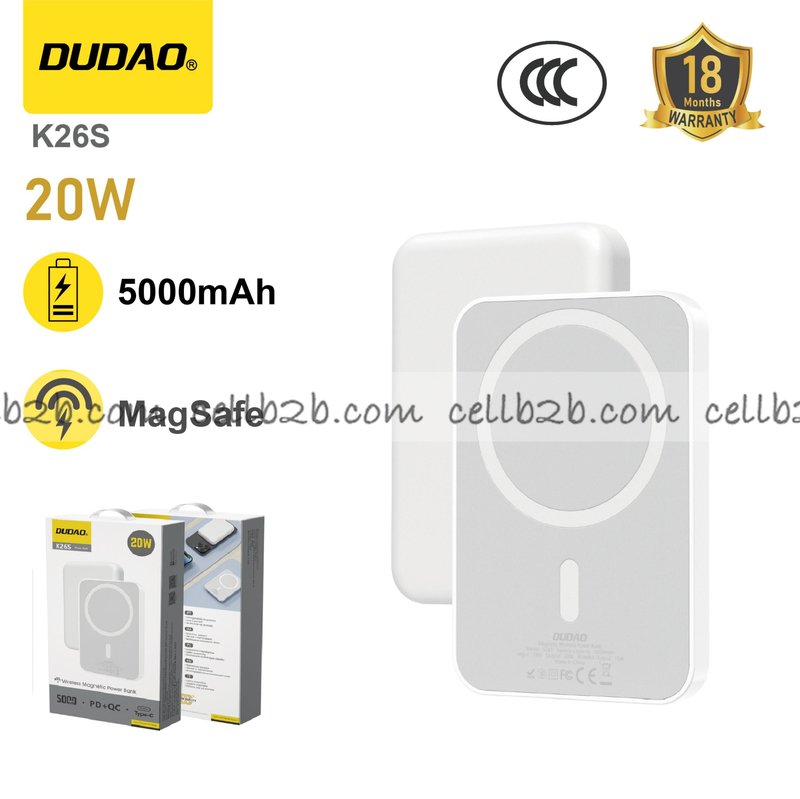 *Carga rápida PD 20W magnética, mini 5000mAh, carga dual – DUDAO K26S