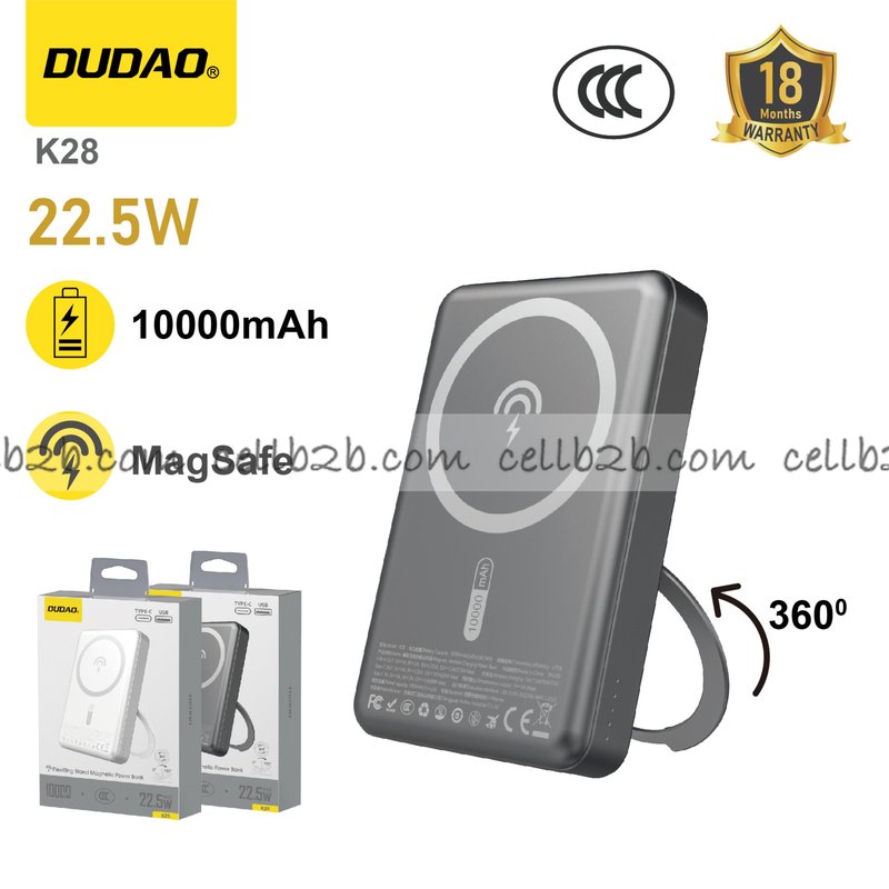 *Carga inalámbrica magnética + 22.5W, soporte ajustable, 10000mAh gris grafito – DUDAO K28