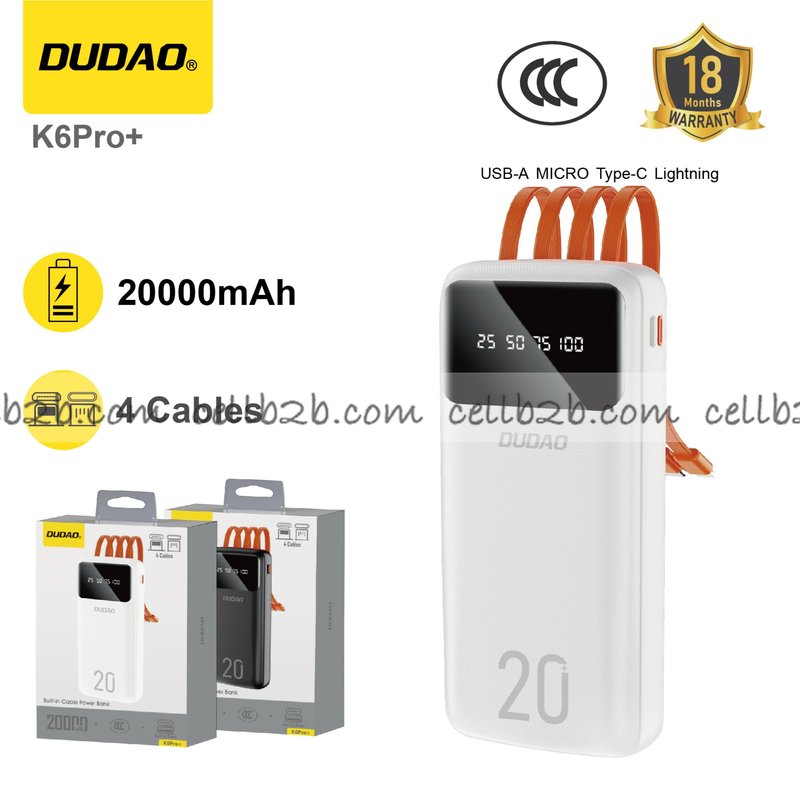 *Cuatro cables para cargar 4 dispositivos simultáneamente, 20000mAh  blanco – DUDAO K6Pro+