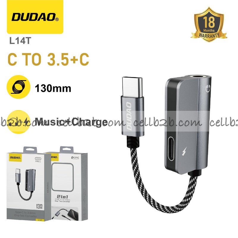 *Adaptador USB-C a audio, carga y escucha simultánea, estable – DUDAO L14T
