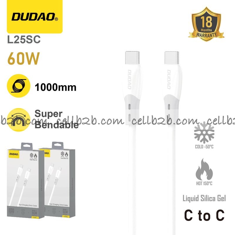 *Cable Type-C a Type-C 60W Blanco - DUDAO L25SC 1m