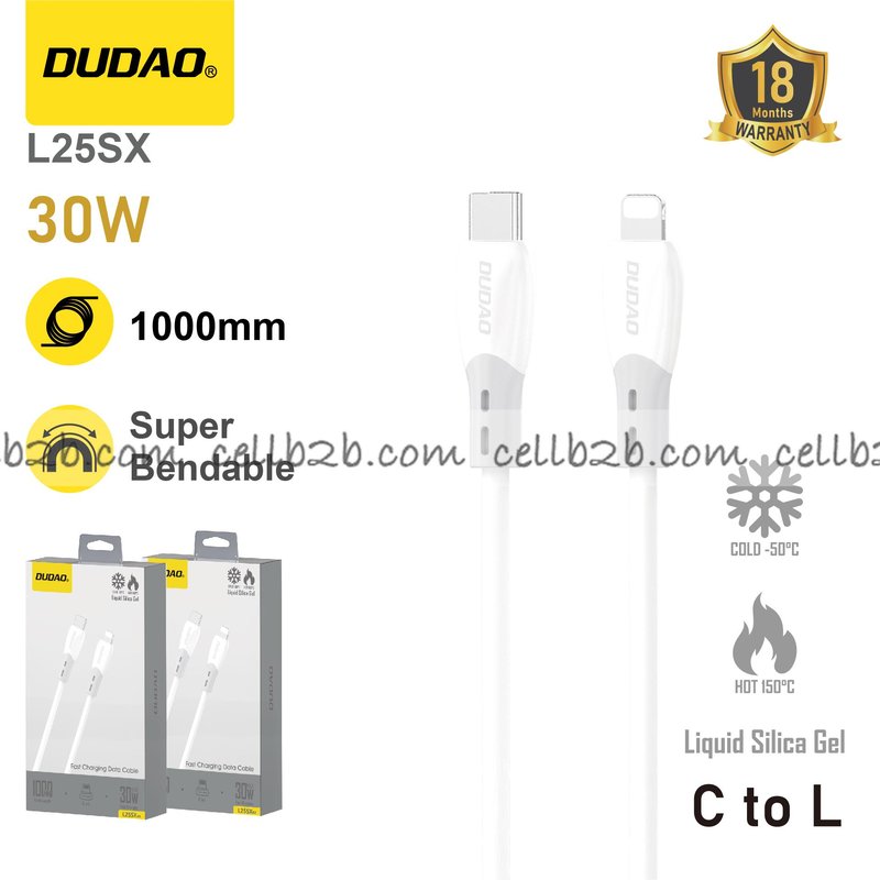 *Cable Type-C a Lightning 30W Blanco - DUDAO L25SX 1m