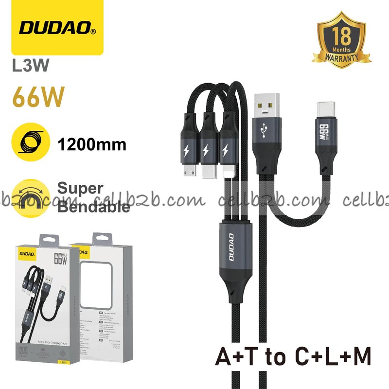 *Cable de carga rápida multifunción 66W, carga simultánea eficiente y estable – DUDAO L3W