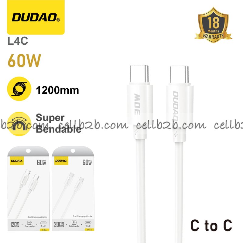 *Cable USB-C a USB-C 60W, 1.2m, flexible y duradero – DUDAO L4C 1.2m