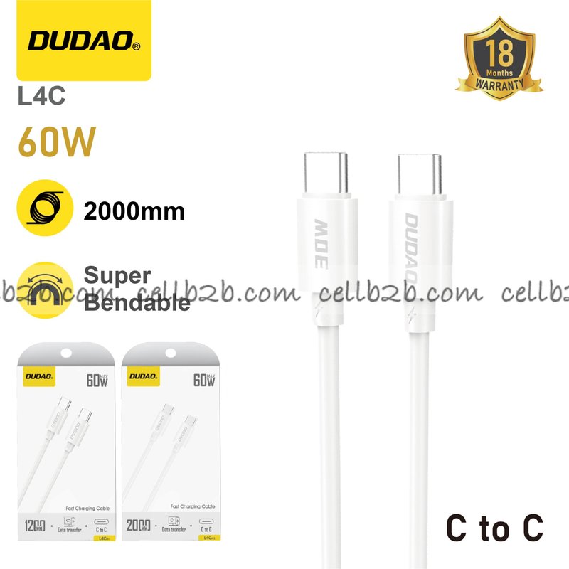 *Cable USB-C a USB-C 60W, 2m, flexible y durable – DUDAO L4C 2m