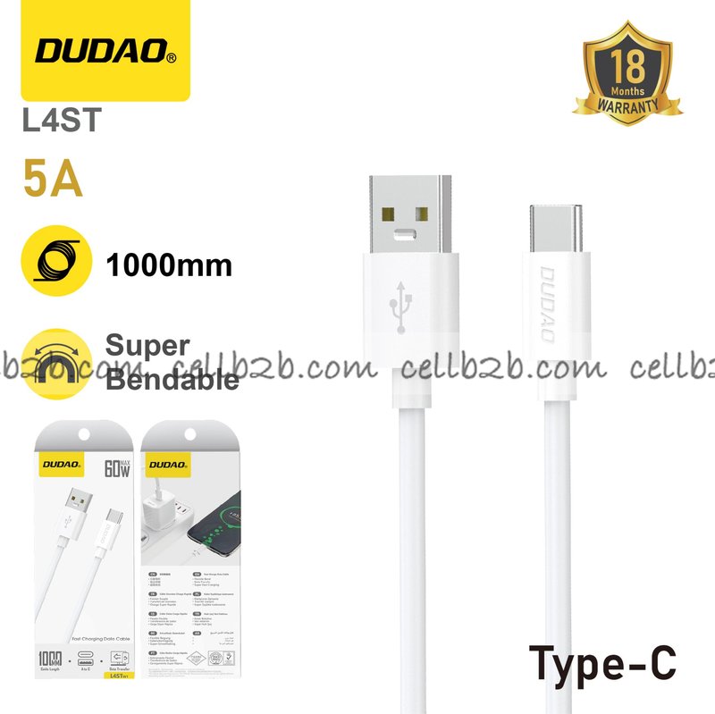 *Cable USB-C 5A Flexible y Resistente Blanco - DUDAO L4ST 1m