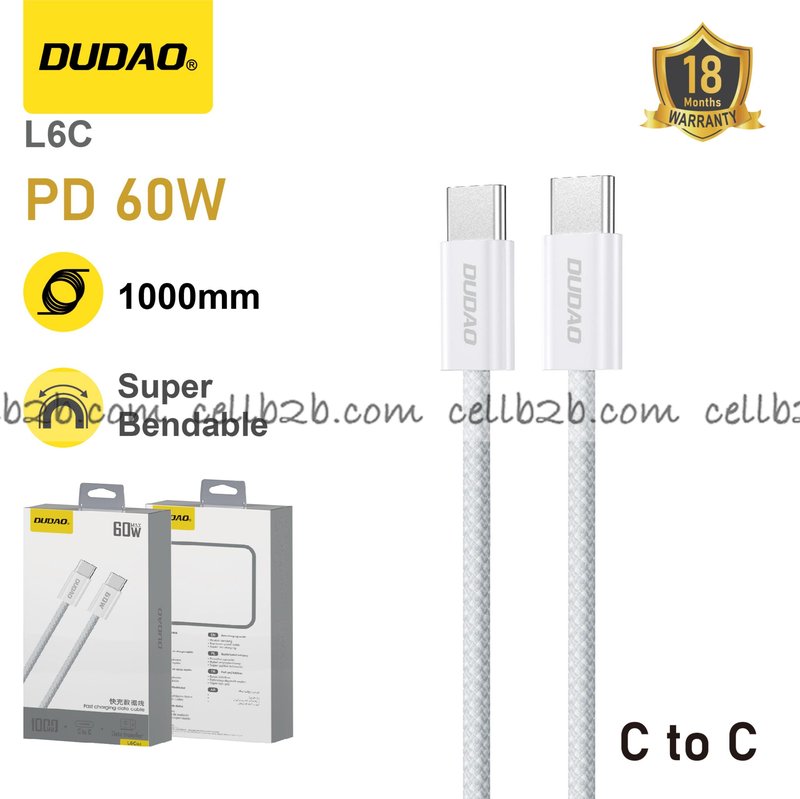 *Cable USB-C a USB-C PD60W trenzado, resistente y duradero – DUDAO L6C 1m