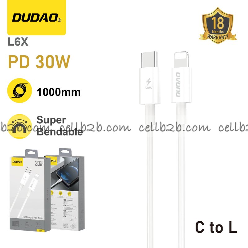 *Cable Type-C a Lightning PD 30W,Carga eficiente y estable,Diseño resistente a dobleces-DUDAO L6X 1m