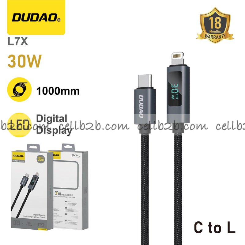 *Cable USB-C a Lightning 30W con pantalla digital, robusto – DUDAO L7X