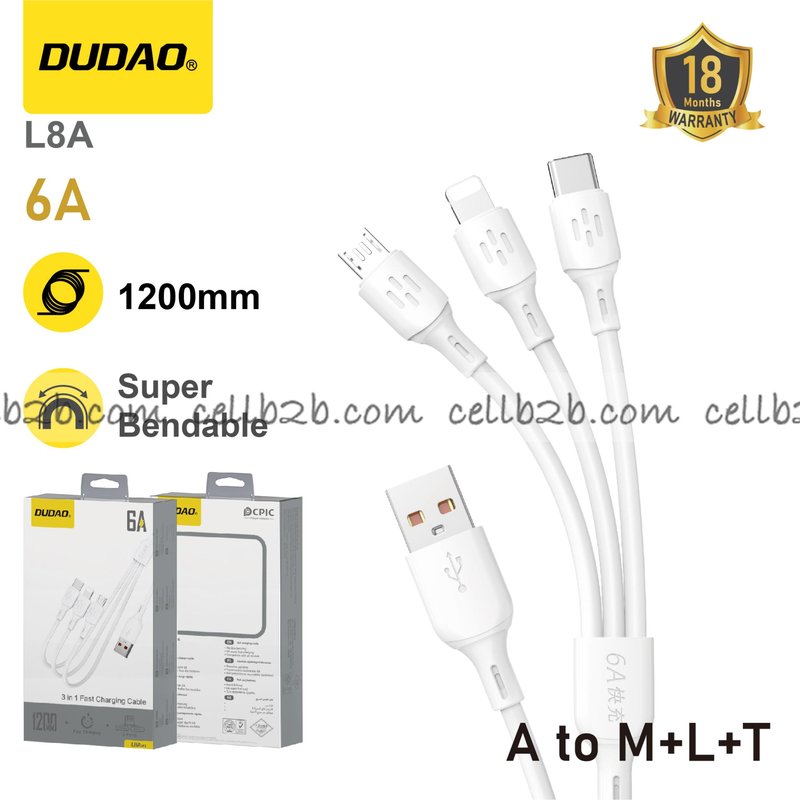 *Cable 3 en 1 6A, carga múltiple, eficiente para hogar y viajes – DUDAO L8A