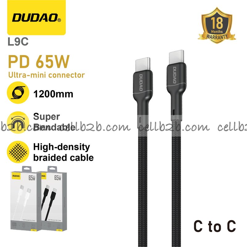 *Cable Type-C a Type-C 65W Negro, Trenzado de Alta Densidad - DUDAO L9C 1m