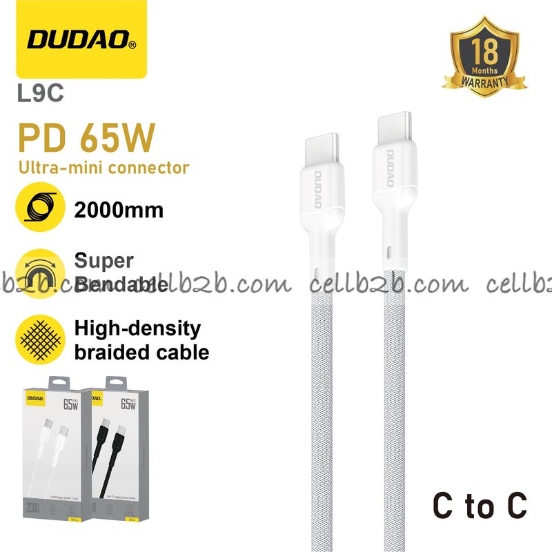 *Cable Type-C a Type-C 65W Blanco, Trenzado de Alta Densidad - DUDAO L9C 2m