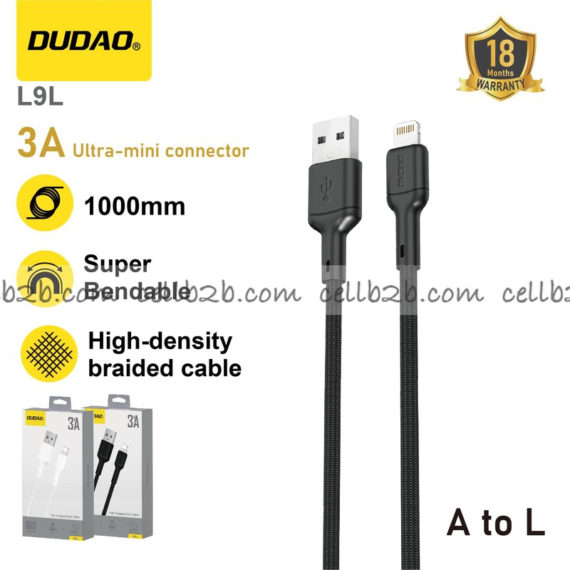 *Cable Lightning de Carga Rápida 3A Negro - DUDAO L9L 1m