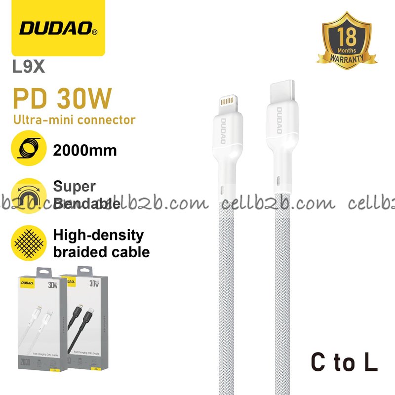 *Cable Type-C a Lightning 30W Blanco - DUDAO L9X 2m