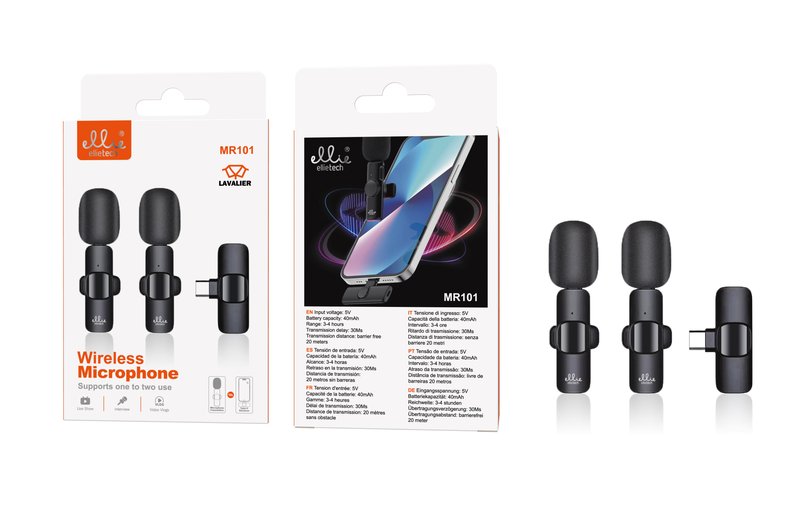 Ellietech MR101 Micrófono de Solapa Inalámbrico Pack 2  con Tipo C