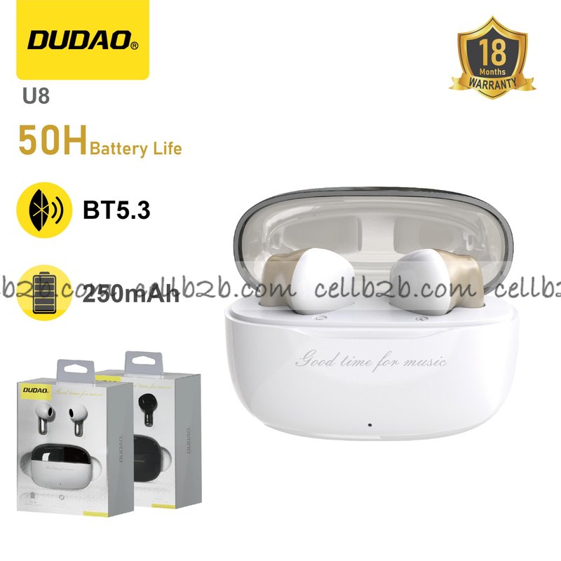 *Driver 13mm, Bluetooth 5.3 baja latencia, 50h con estuche  blanco – DUDAO U8