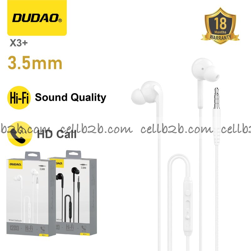 *Auriculares intrauditivos con cable 3.5 mm Hi-Fi, plug and play, diafragma compuesto de 15 mm, control en cable de tres botones y diseño duradero  blanco – DUDAO X3+