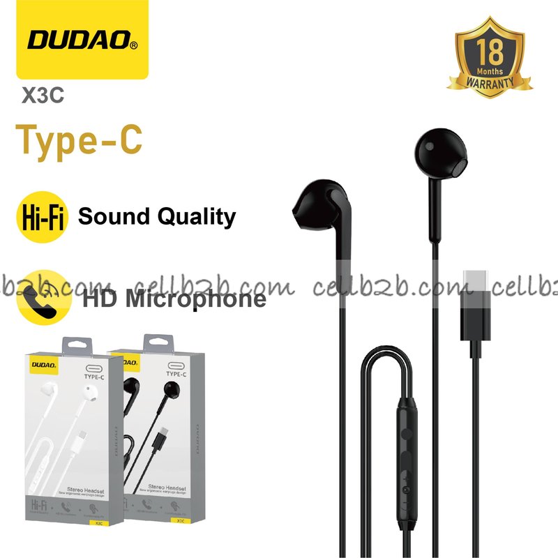 *Auriculares con cable USB-C Hi-Fi, compatibilidad total, conexión directa sin adaptador, diafragma compuesto de 15 mm, control en cable de tres botones de respuesta rápida negro – DUDAO X3C