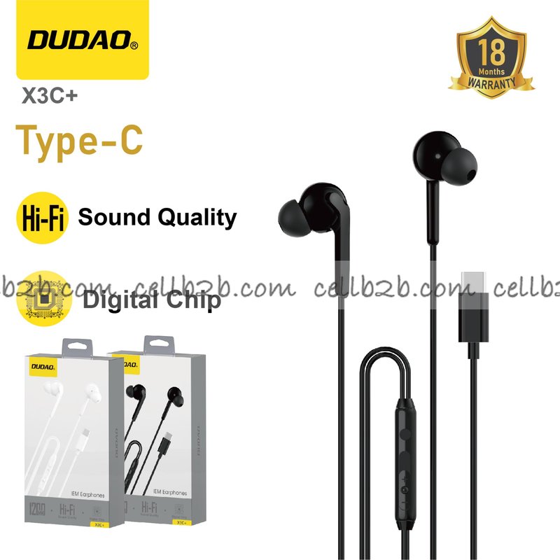 *Auriculares intrauditivos con cable USB-C Hi-Fi, compatibilidad total, audio digital directo, diafragma de gran tamaño, control en cable de tres negro botones – DUDAO X3C+