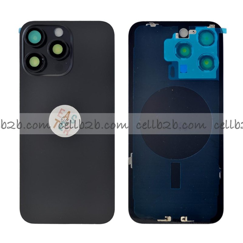 Tapa Trasera Cristal con Soporte para iPhone 15 Pro Max Negra