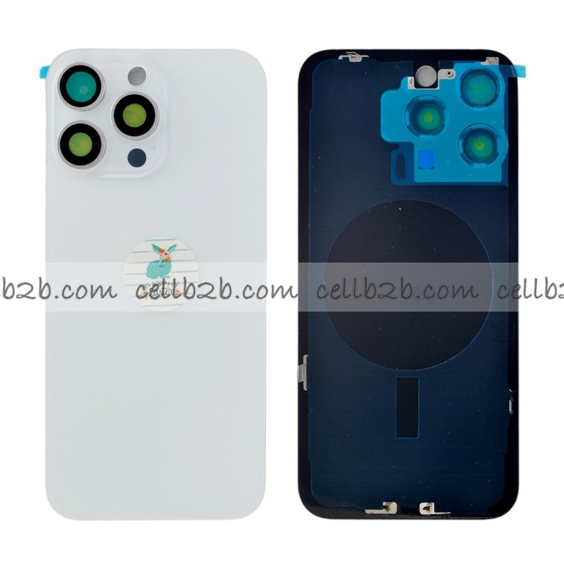 Tapa Trasera Cristal con Soporte para iPhone 15 Pro Max Blanca