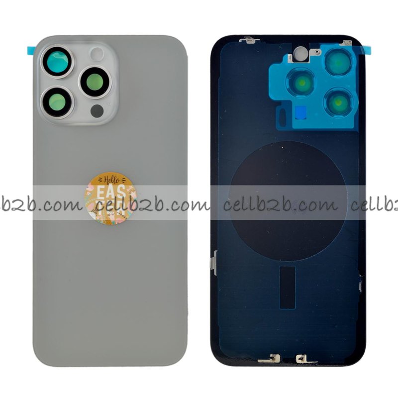 Tapa Trasera Cristal con Soporte para iPhone 15 Pro Max Titanio Natural