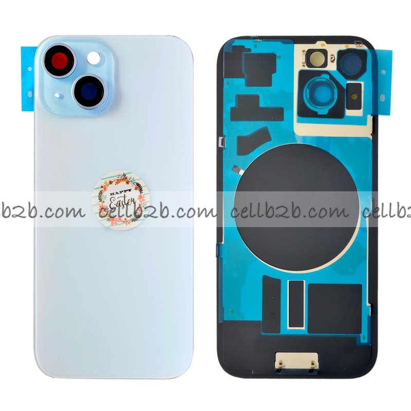 Tapa Trasera Cristal con Soporte para iPhone 15 Azul