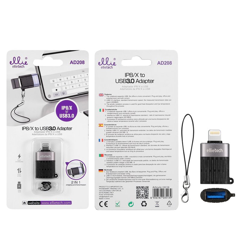 Ellietech AD208 Adaptador Lightning a USB 3.0