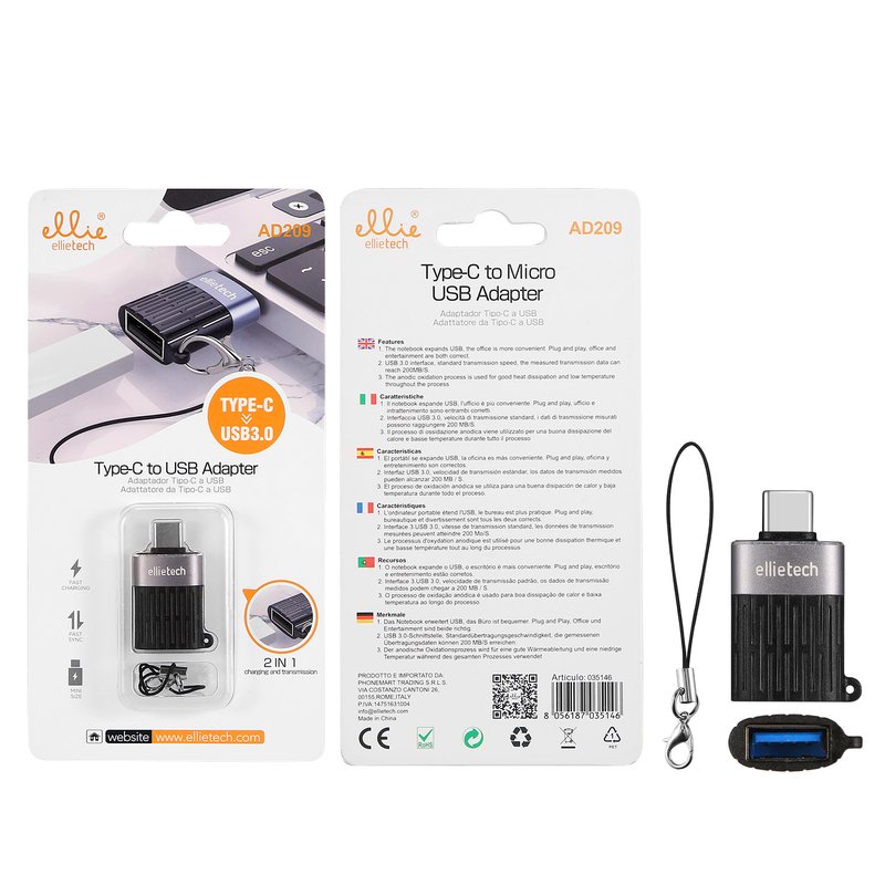 Ellietech AD209 Adaptador Tipo C a USB 3.0