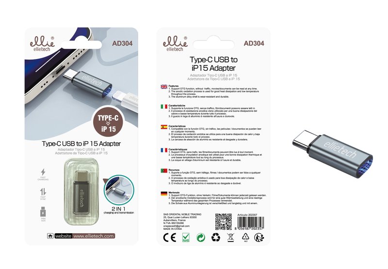Ellietech AD304 Adaptador Lightning a Tipo C