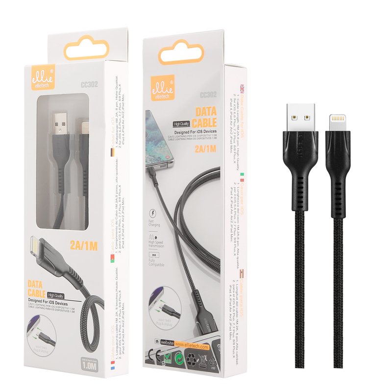Ellietech CC302 Cable de Dato iOS Lightning  2A 1M