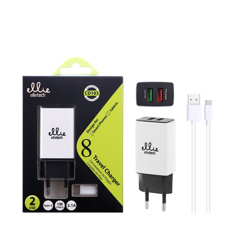 Ellietech CD103 Cargador para Tipo-C, 2.1A 2USB