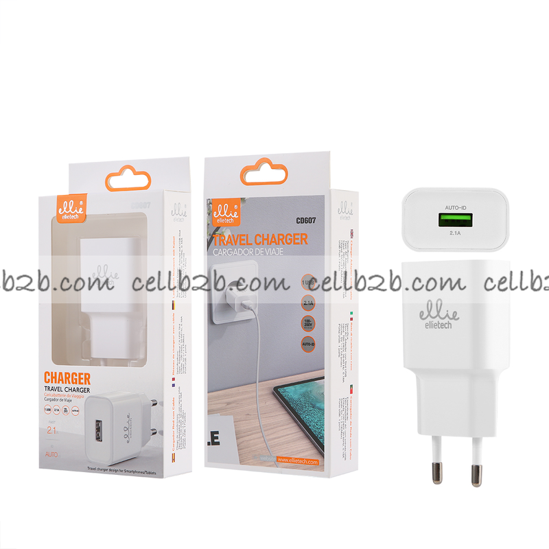 Ellietech CD607 Cargador de Casa sin Cable 1USB 2.1A Blanco