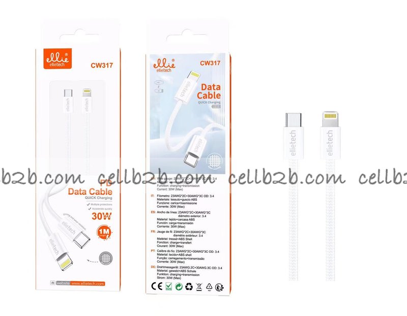 Ellietech CW317 Cable de Carga Rapida de 30W para Tipo C a iOS Lightning 1M