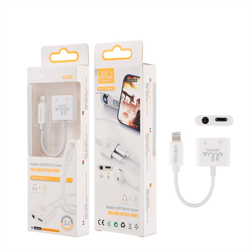 Ellietech AD202 Adaptador AUX iOS 7 / 8 / X + 3.5mm 125mm