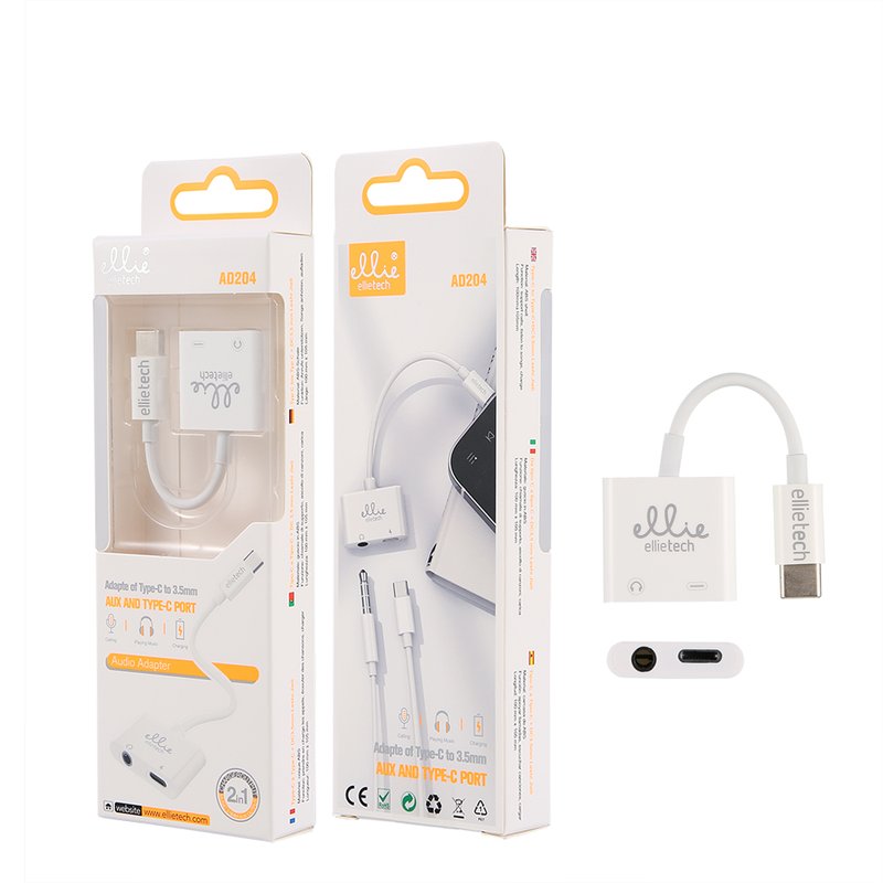 Ellietech AD204 Adaptador Tipo C a Jack 3.5mm + Tipo C