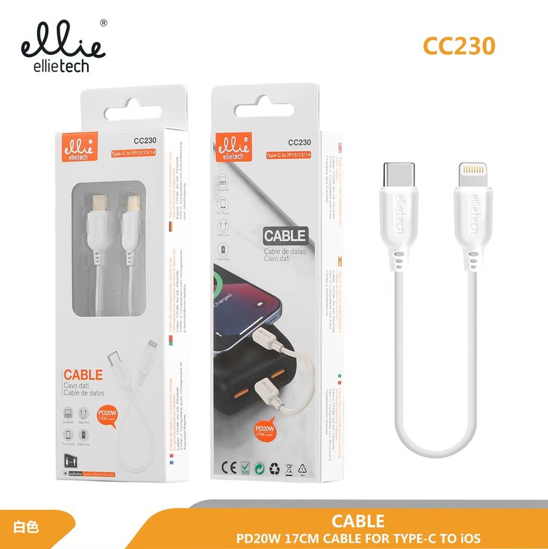 Ellietech CC230 Cable de Dato Tipo C a Lightning iOS 17CM PD20W