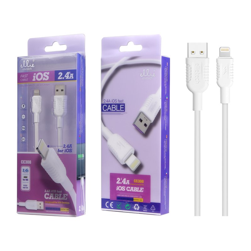 Ellietech CC308 Cable de Datos para iOS Dispositivos 2.4A 1M