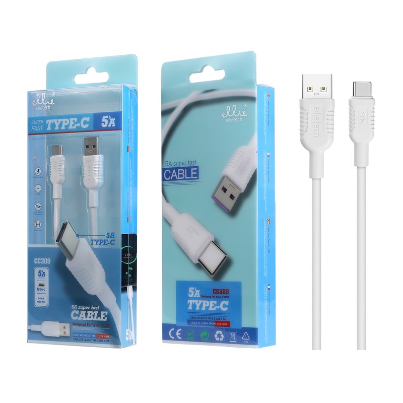 Ellietech CC309 Cable de Datos para Tipo-C USB 5A 1M Super Fast