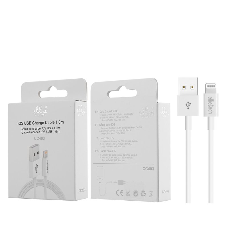 Ellietech CC403 Cable de Dato para iPhone iOS Lightning 1M 2A