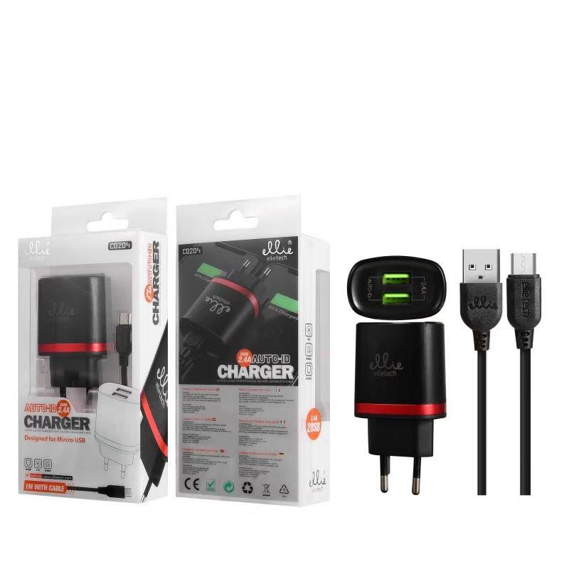 Ellietech CD204 Cargador para Micro USB 2 USB 2.4A Negro